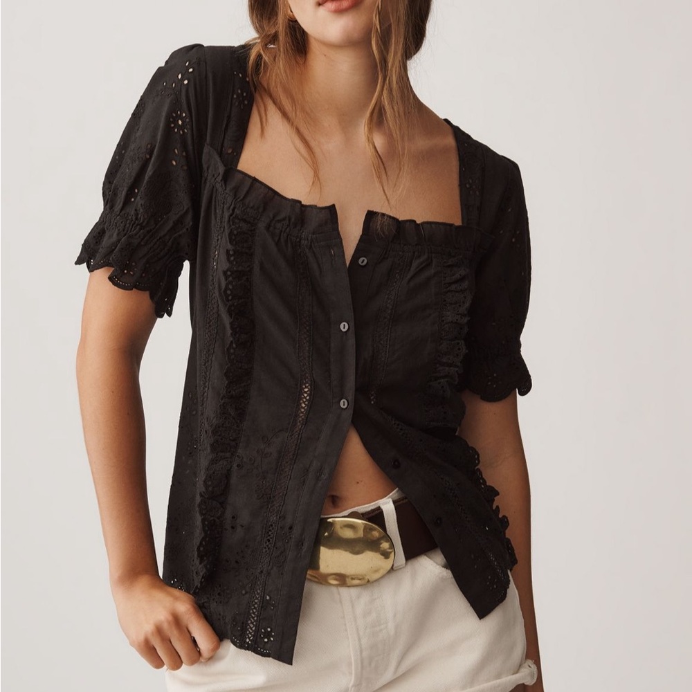 By Anthropologie Puff Sleeve Eyelet Top